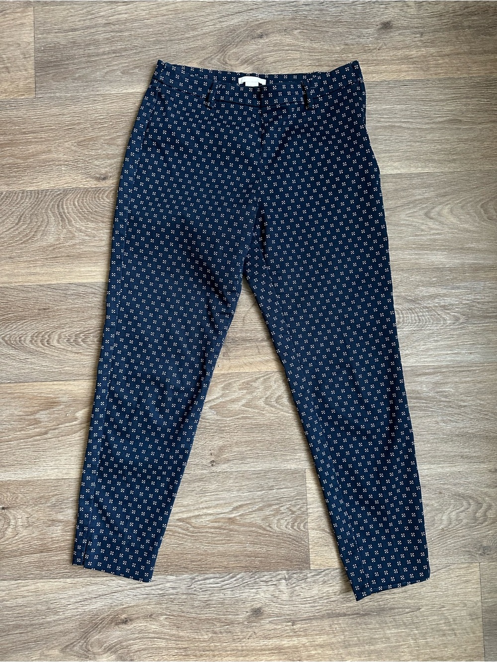 H&M Navy Blue & White Geometric Pattern Super Stretch Ankle Pants Women’s Size 6
